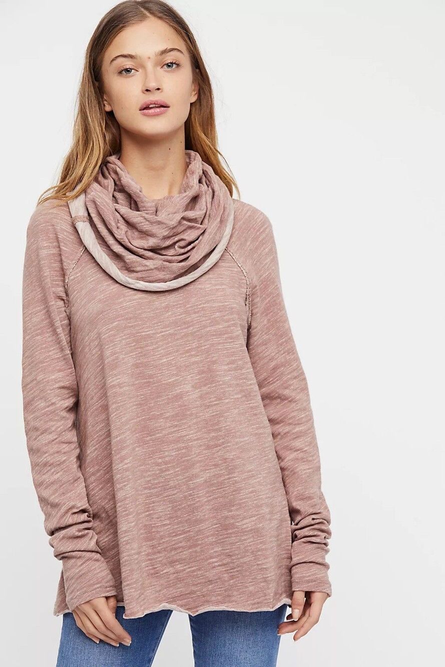 FP Beach Sz Medium/Large Cocoon Cowl Neck Oversized Pullover Dusty Pink Top